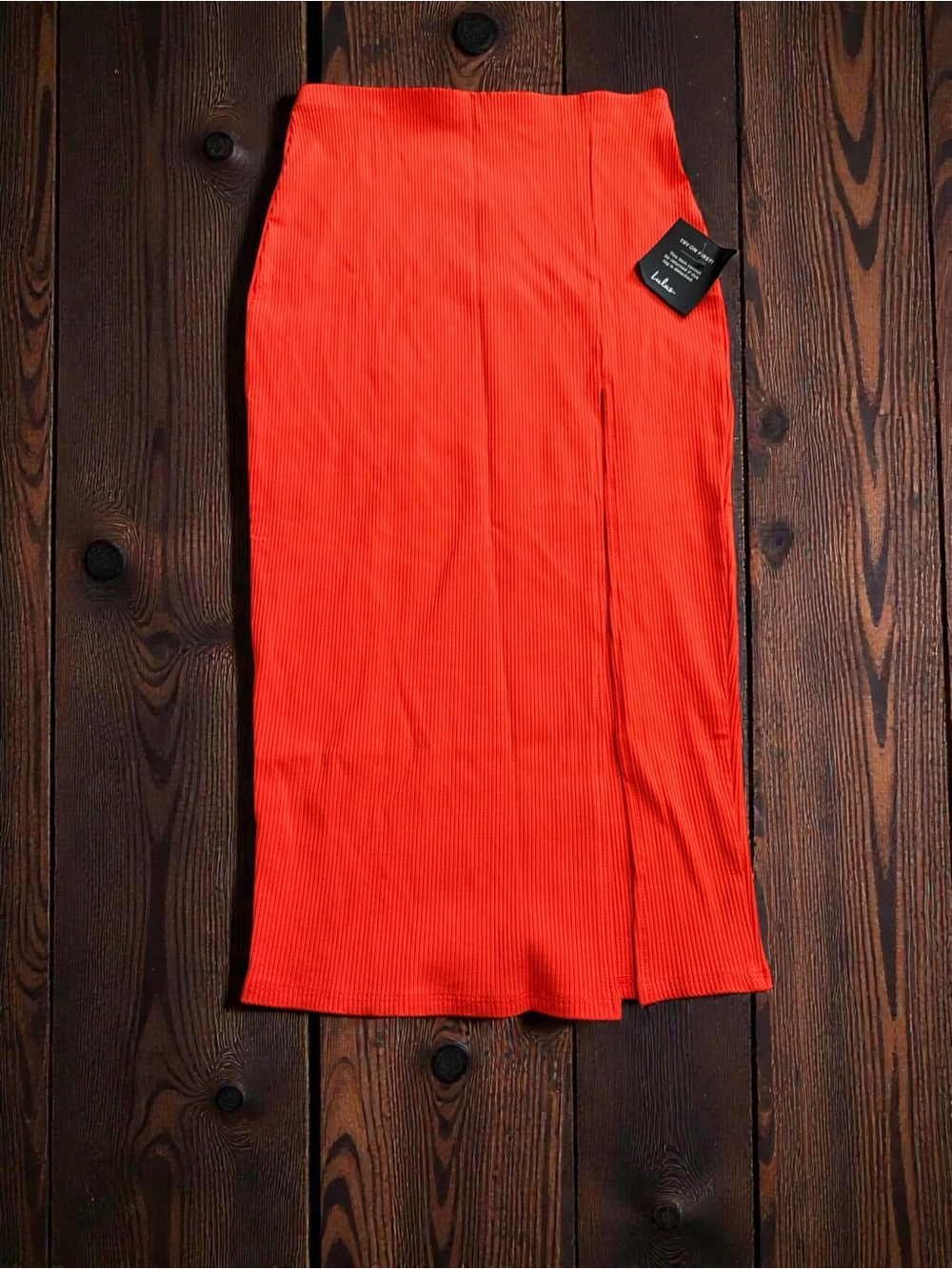 Lulu's Vibrant Orange Ribbed Midi Skirt
